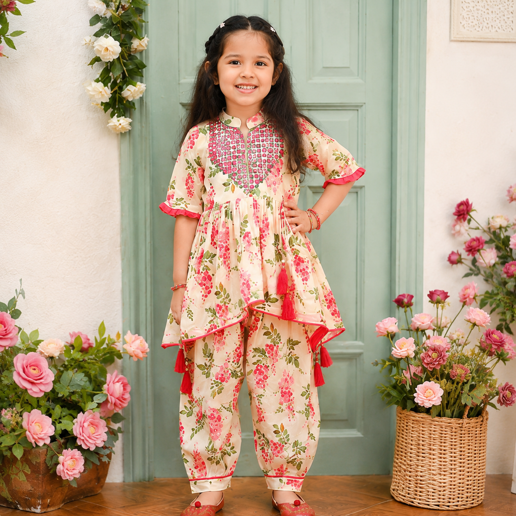 Krazy Girls Floral Printed Gotta Patti Pure Cotton Kurta with Salwar Set