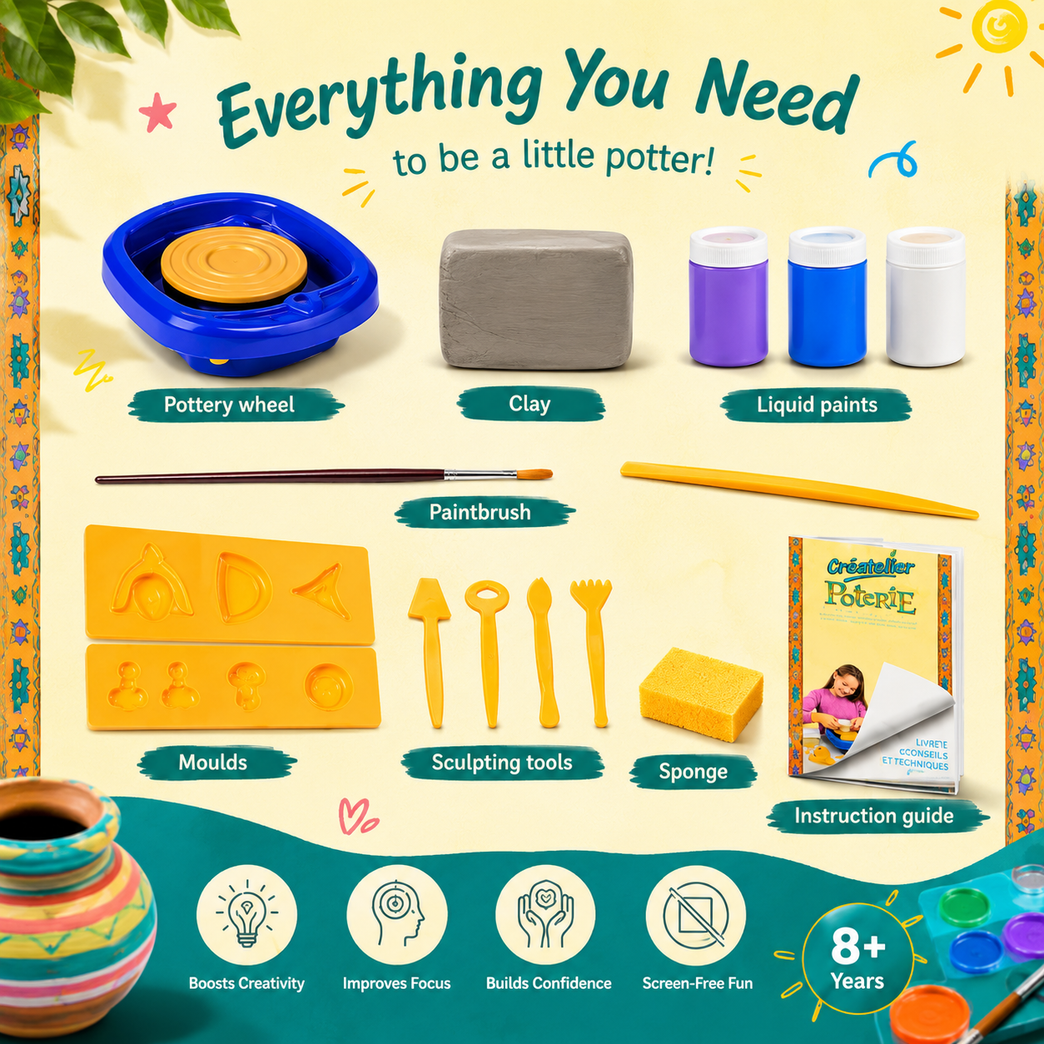 Pottery Wheel Art & Craft Kit for Kids | DIY Pottery Making & Painting Set | Creative Educational Toy (8+ Years)