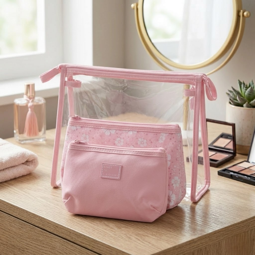 Ninos Worlds 3-in-1 Multipurpose Travel Pouch Set with Transparent Organizer