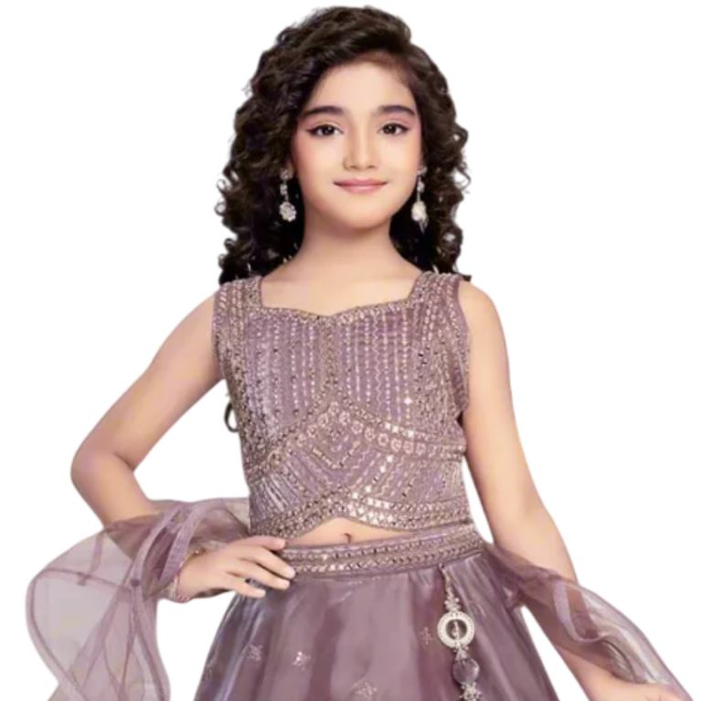 Rasi Girls Partywear Embroidered Lehenga Choli with Dupatta – Mauve