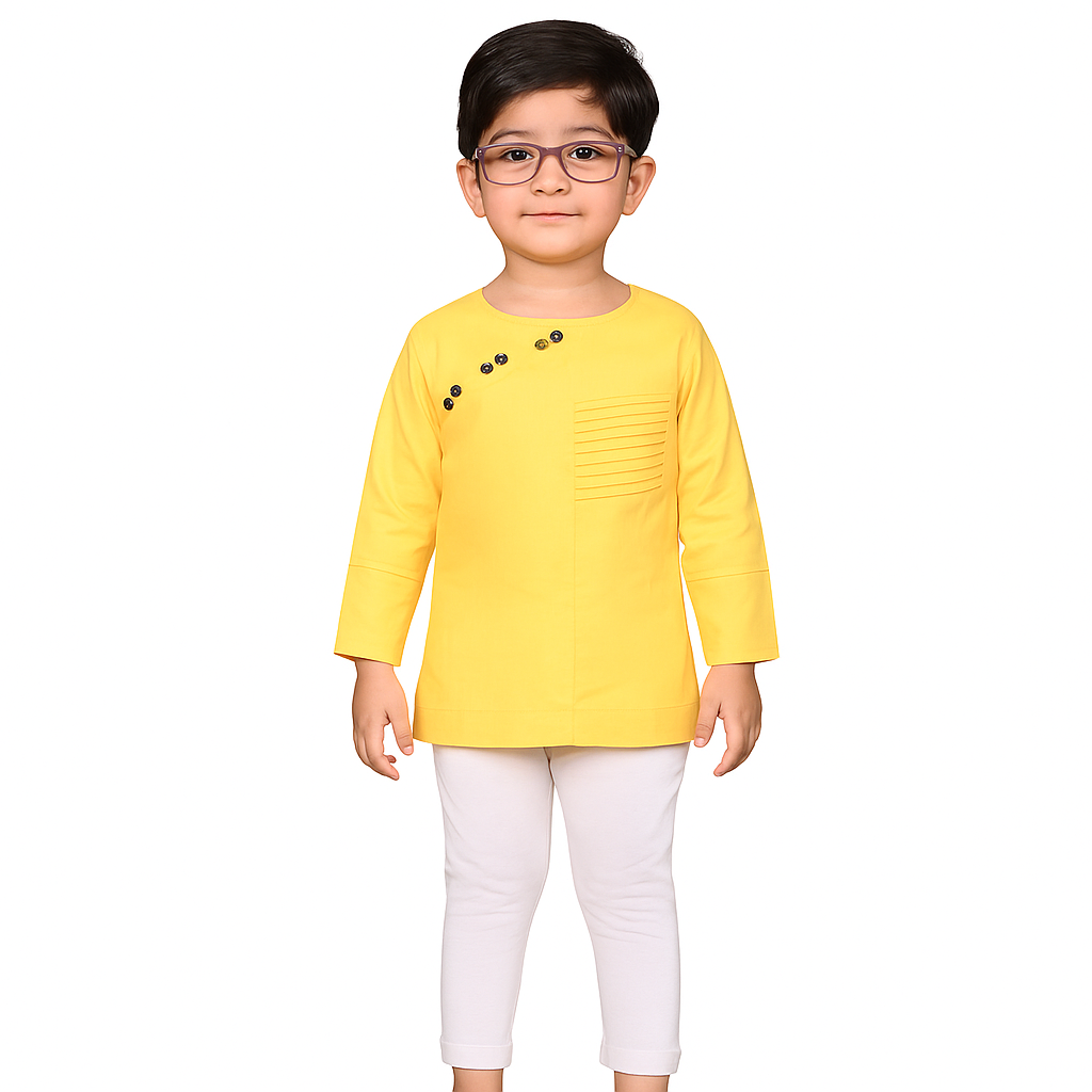 Ninos Boys Cotton Full Sleeves Festive Multidesign Party Kurta Pyjama Set- Lemon