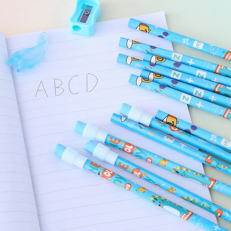 Dino Theme HB Pencils With Sharpener and Pencil Grip ,High-quality Lead, Break-Resistance- 14 Pieces