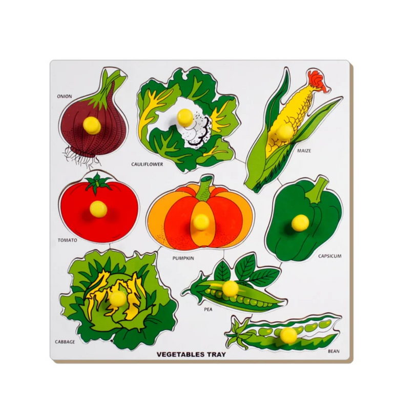 Little Genius- Wooden Vegetables Large with Big Knob (Multicolor)