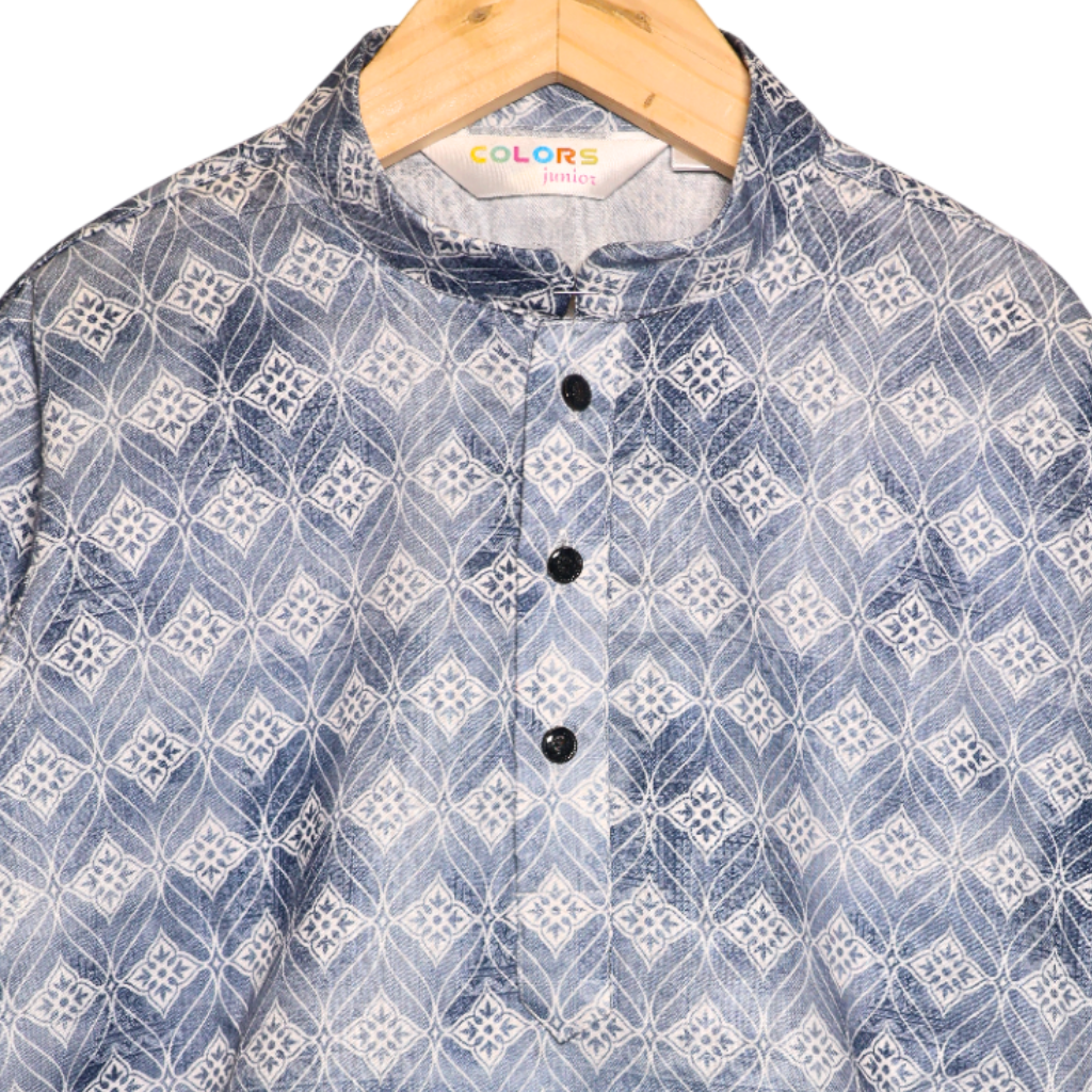 Colors Junior- Mandarin Collar Geometric Texture Printed Full Sleeves Regular Kurta Pajama Set