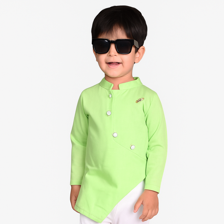 Ninos Boys Cotton Full Sleeves Festive Multidesign Party Kurta Pyjama Set- L Green
