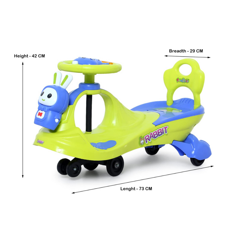 Funride Bunny Swing Car Rider with Steering Music and Lights for Boys and Girls