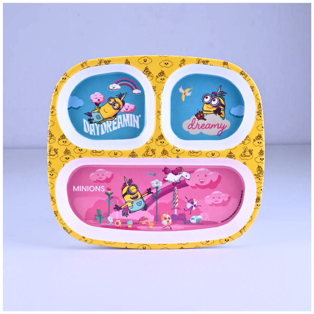 Servewell Minions Theme 3 Section Plate with Fork & Spoon - Multicolor