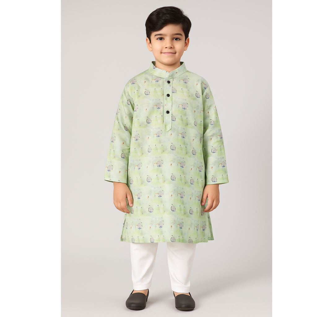 Colors Junior- Mandarin Collar Floral Printed Full Sleeves Regular Kurta Pajama Set
