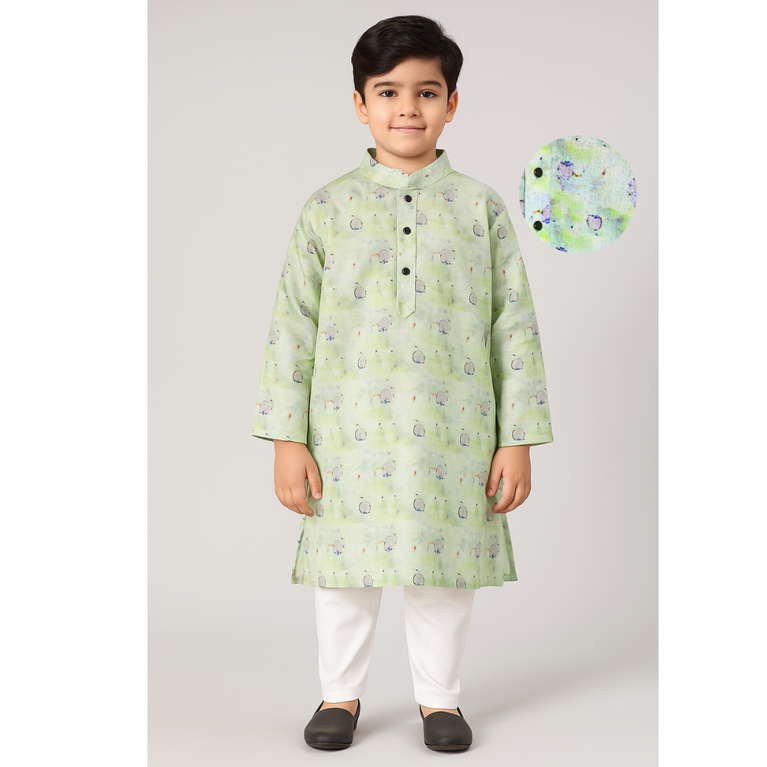 Colors Junior- Mandarin Collar Floral Printed Full Sleeves Regular Kurta Pajama Set
