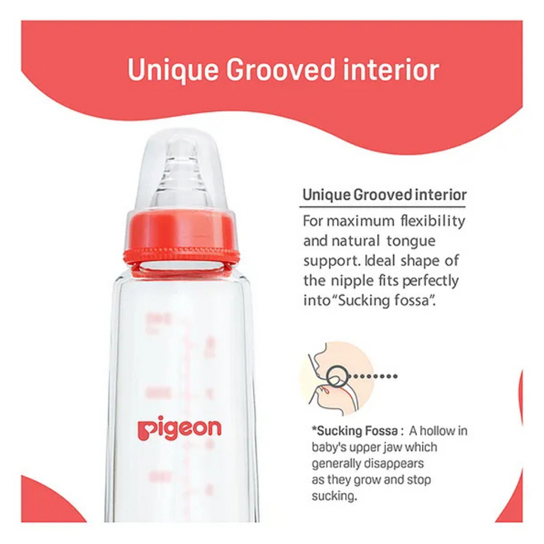 Pigeon Glass Feeding Bottle with Nipples Red - 240 ml
