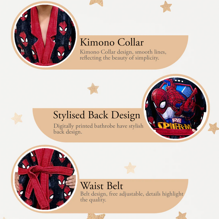 SASSOON Spiderman Printed Cotton Bathrobe for Kids