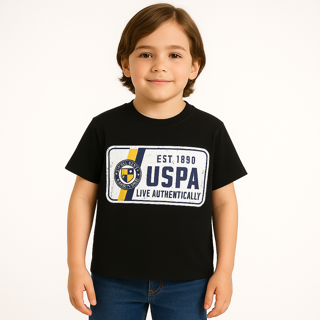 U.S POLO- Kids Cotton Knit Half Sleeves Crew Neck T-Shirt with USPA Text Print , 2-11 years