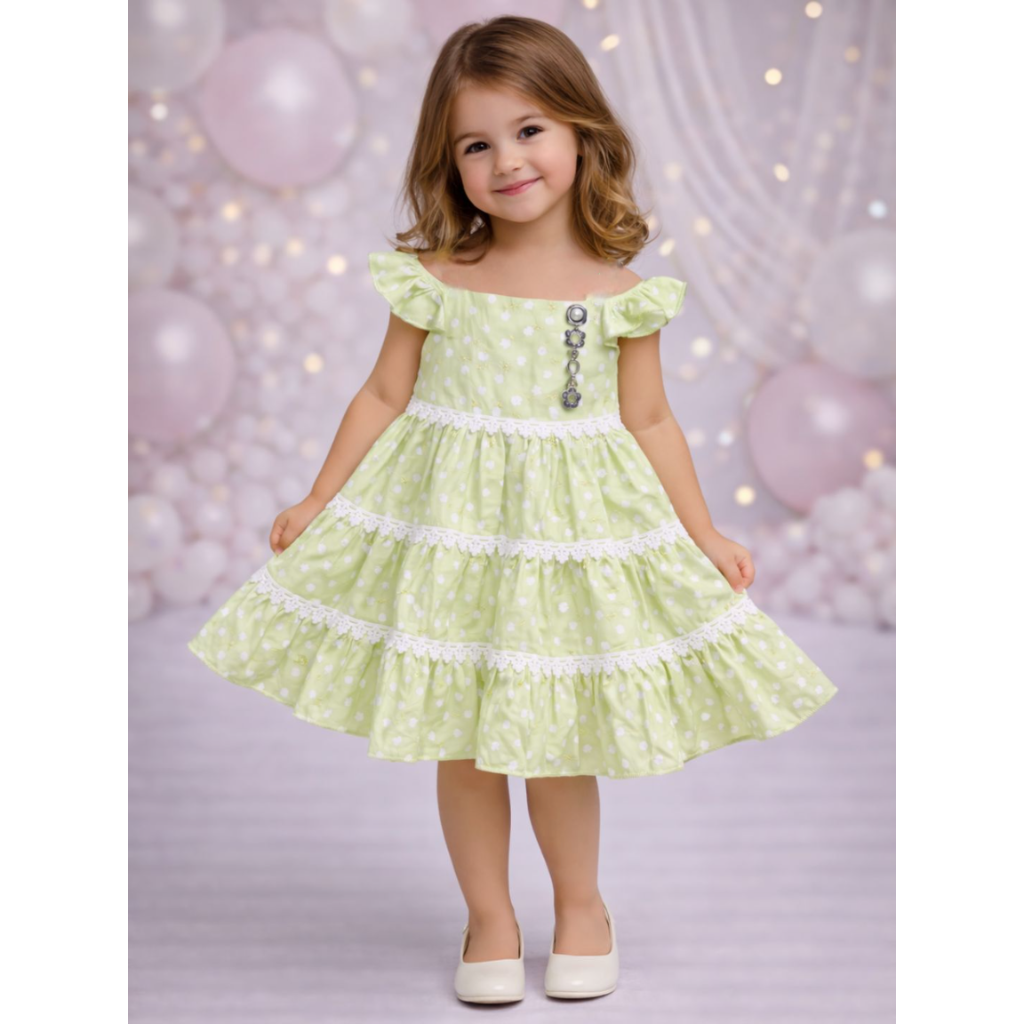 Baby Girls Polka Dot Layered Frock Dress with Ruffle Sleeves | Soft Cotton Party & Casual Wear