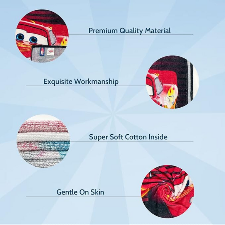 SASSOON Disney Pixar Cars Kids Hooded Poncho Towel in 400 GSM