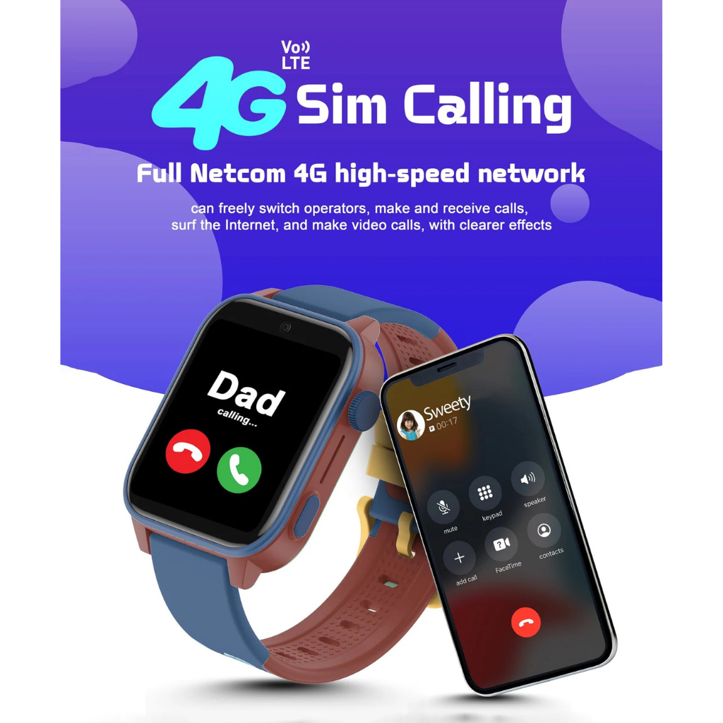 Spiky GNOME 4g Video & Voice Calling Smartwatch with LBS GPS-IPX7 - Blue