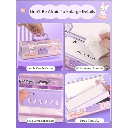 nino's Space-Themed Password Lock Pencil Box, Large Capacity Stationery Organizer for Kids, Light Blue