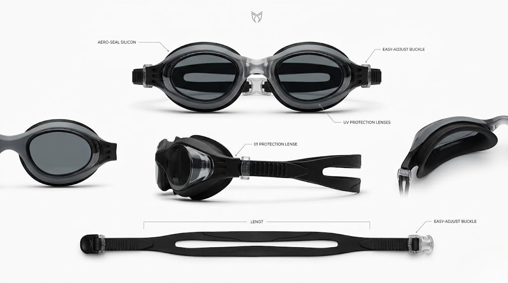 Swimming Goggles for Kids and Adults Anti Fog UV Protection Adjustable Strap Summer Swim Gear