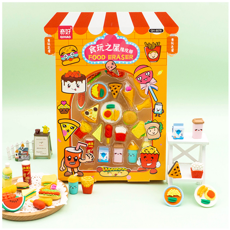 Fast Food & Ice Cream Shaped Erasers Pack of 21 - Multicolour