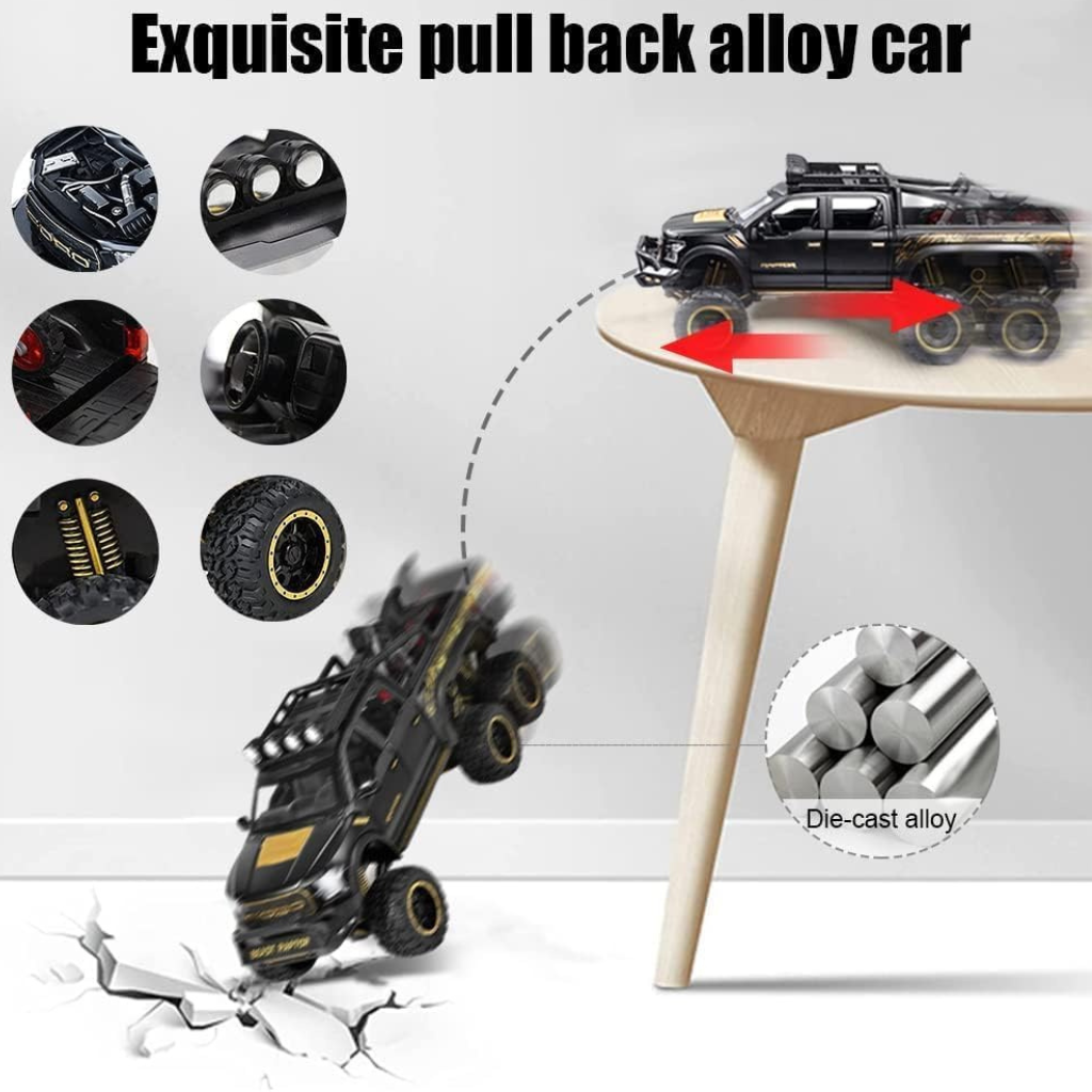 Nino's F150 Raptor 1:24 Diecast Truck with Bike, Lights & Sound (Black/Red)