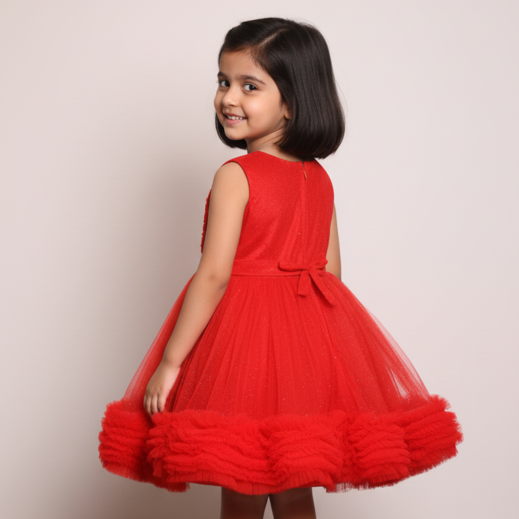 Ninos Embellished Party Wear Frock with 3D Heart Appliqué For Girls