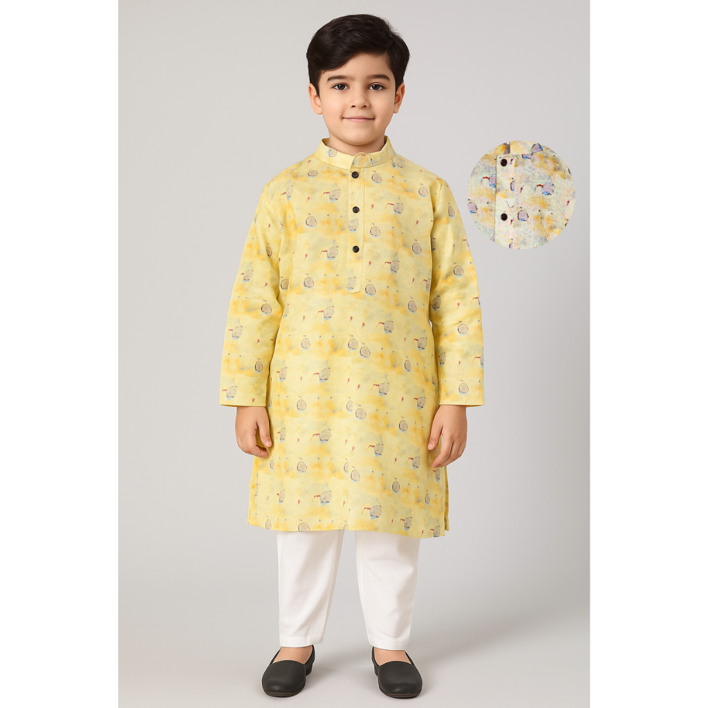 Colors Junior- Mandarin Collar Floral Printed Full Sleeves Regular Kurta Pajama Set