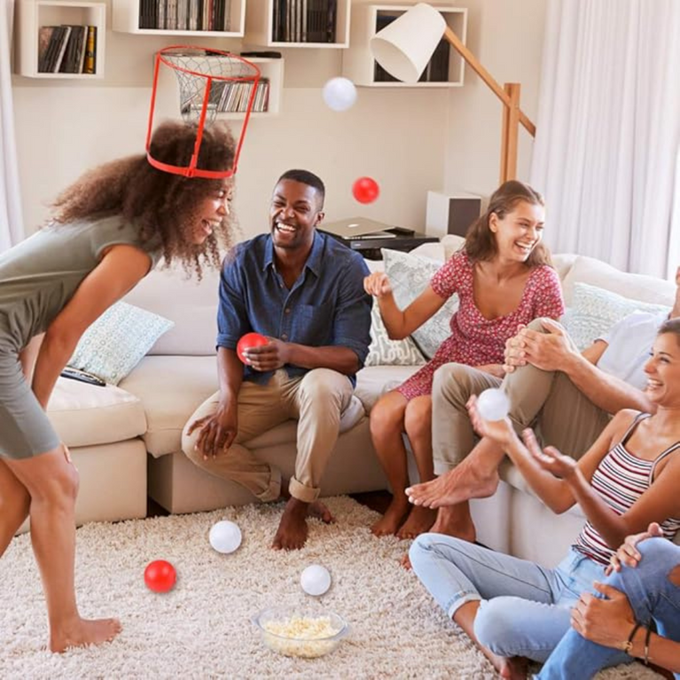 Awals Headband Hoop Ball Catch Game Toy with 10 Balls | Fun Party Favor for Kids | Red