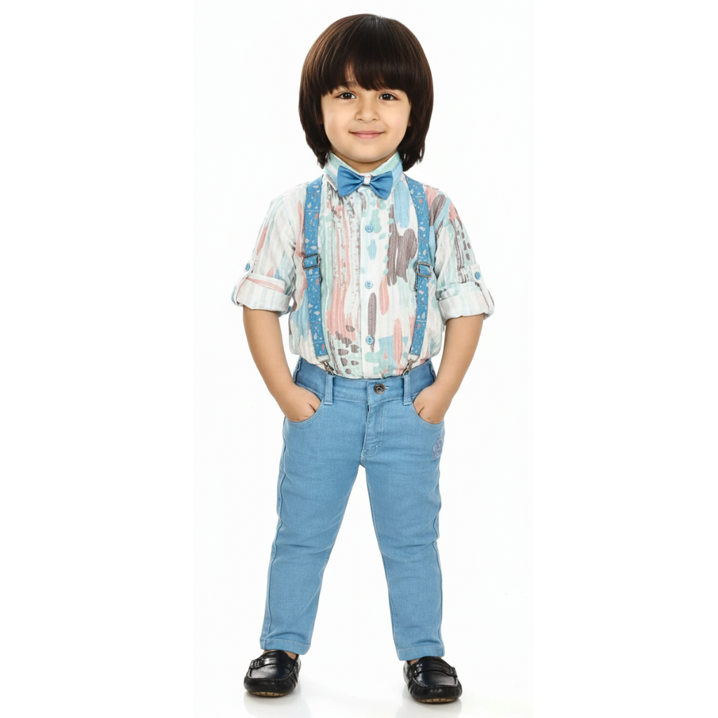 Boys 3-Piece Shirt, Pants & Suspender Set with Bow Tie – Party & Birthday Outfit