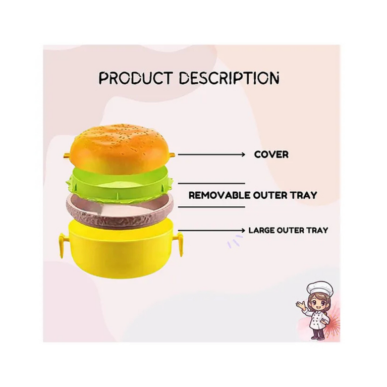 Ninos Lunch Box for Kids Burger Shape School Tiffin Box for Boys & Girls