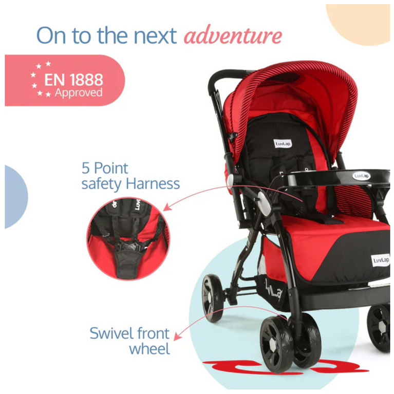 LuvLap-Galaxy Baby Stroller with 5-Point Safety Harness, Cushioned Seat, Multi-Level Recline, Easy Fold, Lightweight for 0-3 Years