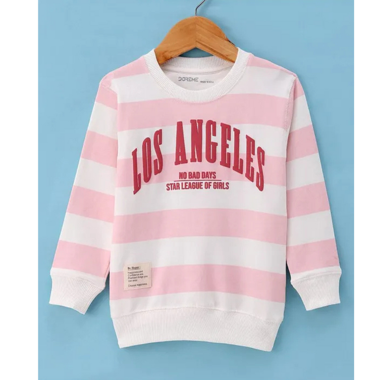 Doreme - Terry Knit Full Sleeves Sweatshirt with Stripes & Text Print