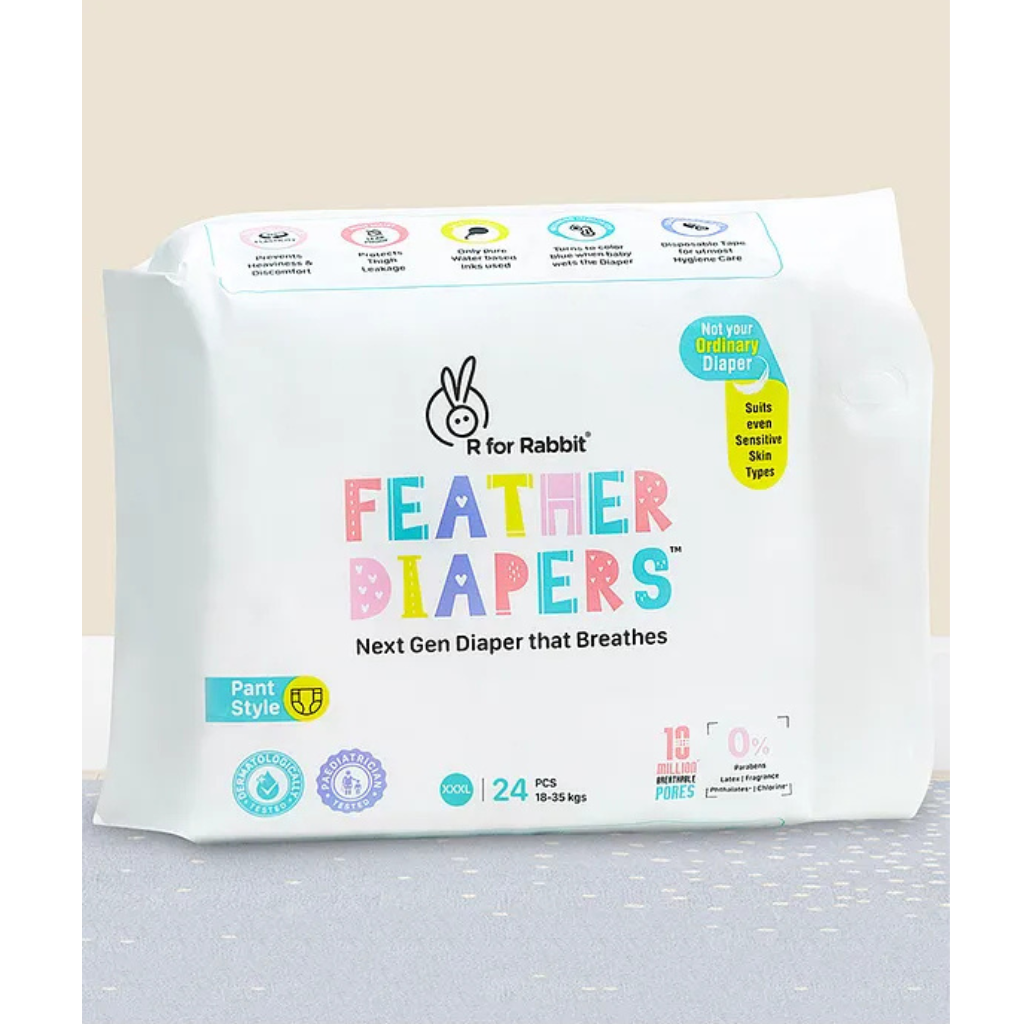 R for Rabbit-New Born Premium Feather Diaper for Baby ( Pant Style ) 24 Pack
