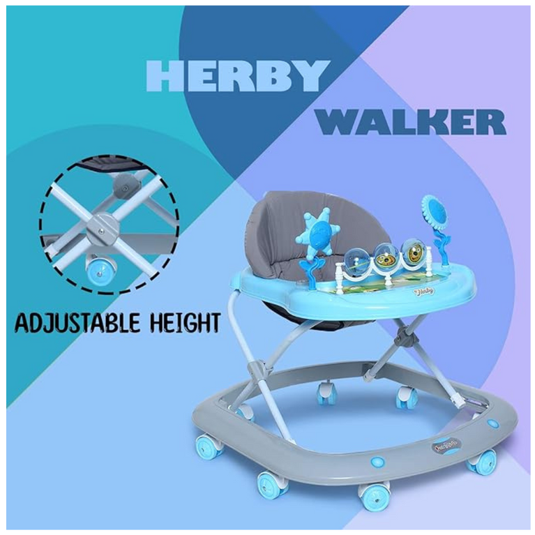 Funride Baby Walker Herby Foldable Activity Walker with Adjustable Height for Boys and Girls