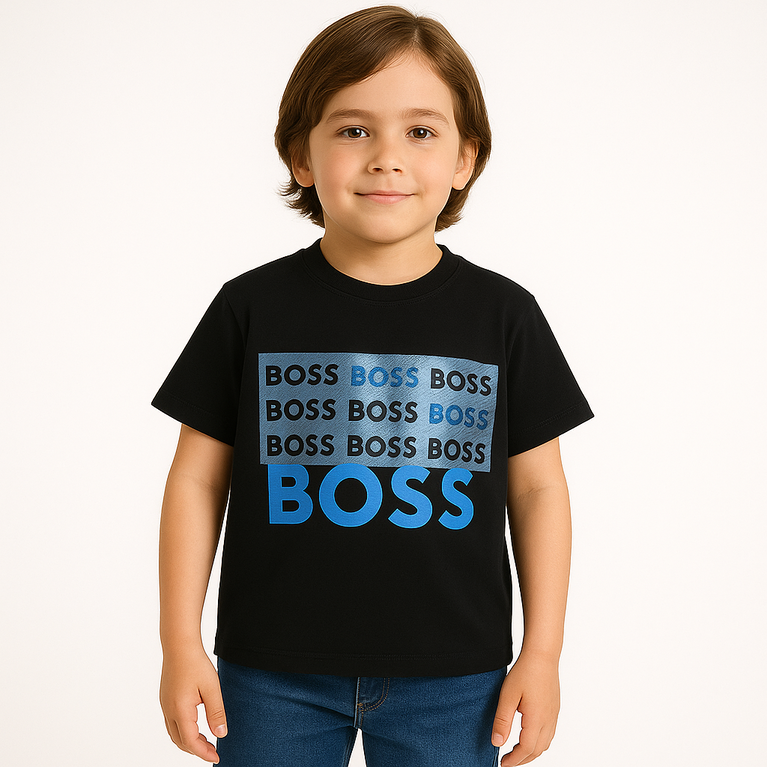 BOSS- Kids Cotton Knit Half Sleeves Crew Neck T-Shirt with Boss Text Print , 2-11 years