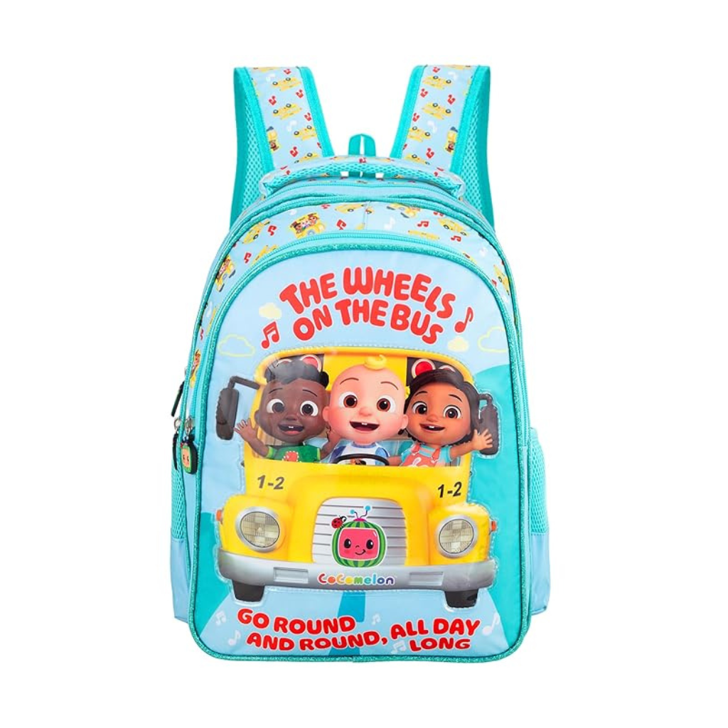 Striders CoComelon School Backpack with Light & Music – The Wheels on the Bus 3D Design (16 inches)
