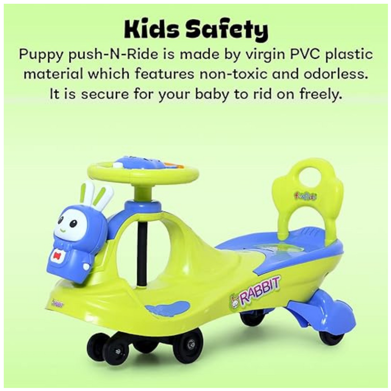 Funride Bunny Swing Car Rider with Steering Music and Lights for Boys and Girls