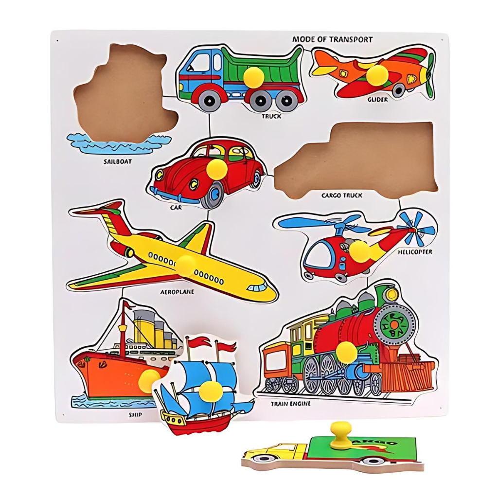 Little Genius- Wood Transport large with Big Knob (Multicolor)