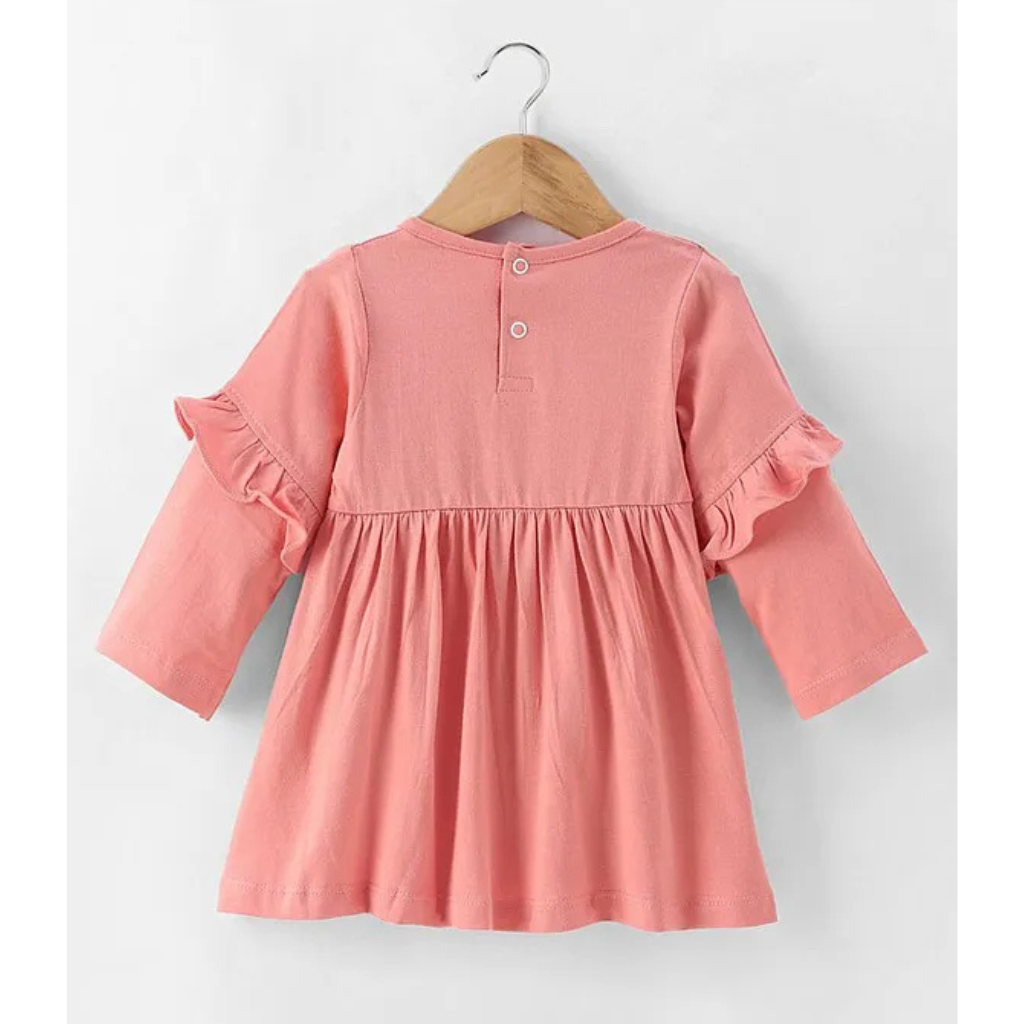 Zero Sinker Knit Full Sleeves Frock with Frill Detailing & Rainbow Embroidery