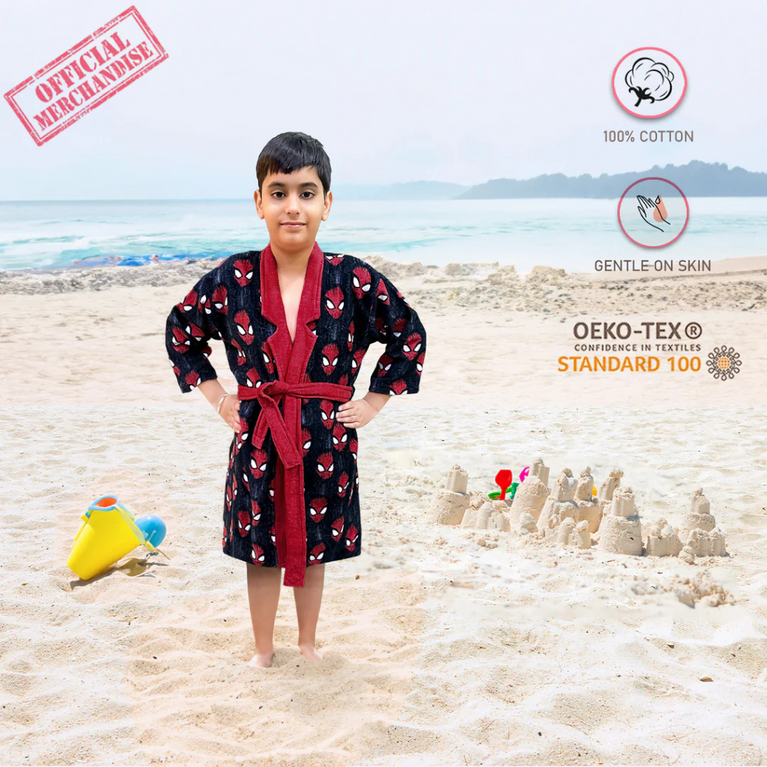 SASSOON Spiderman Printed Cotton Bathrobe for Kids