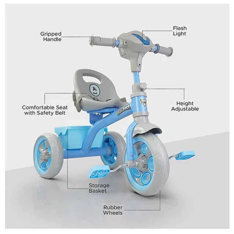 Dash Discover Kids Tricycle with Storage Basket Music Light Safety Belt Adjustable Height