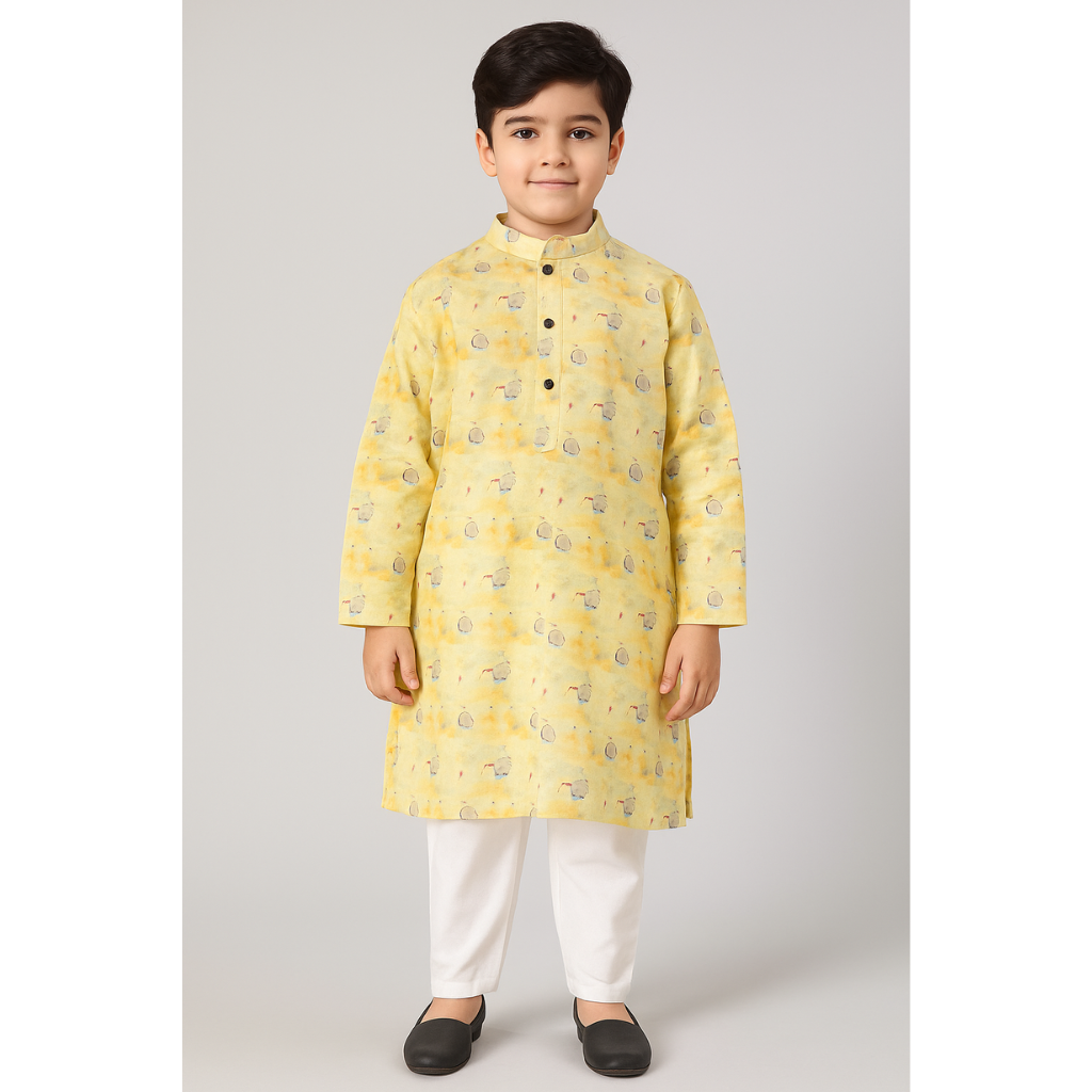 Colors Junior- Mandarin Collar Floral Printed Full Sleeves Regular Kurta Pajama Set