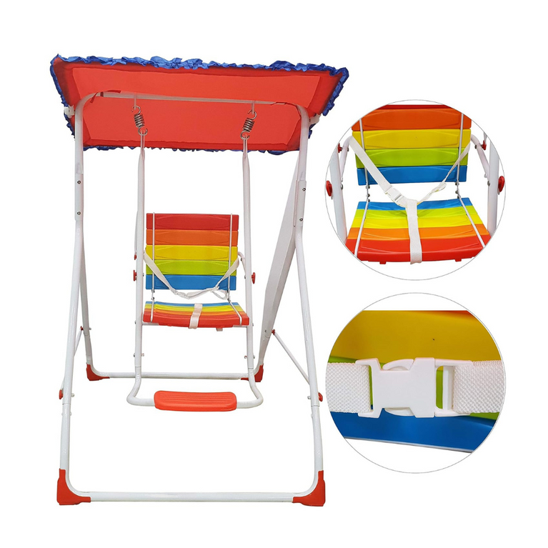 Sohum Children Rainbow Garden Comfy Swing with Canopy Roof for Kids Indoor Outdoor-Multicolour