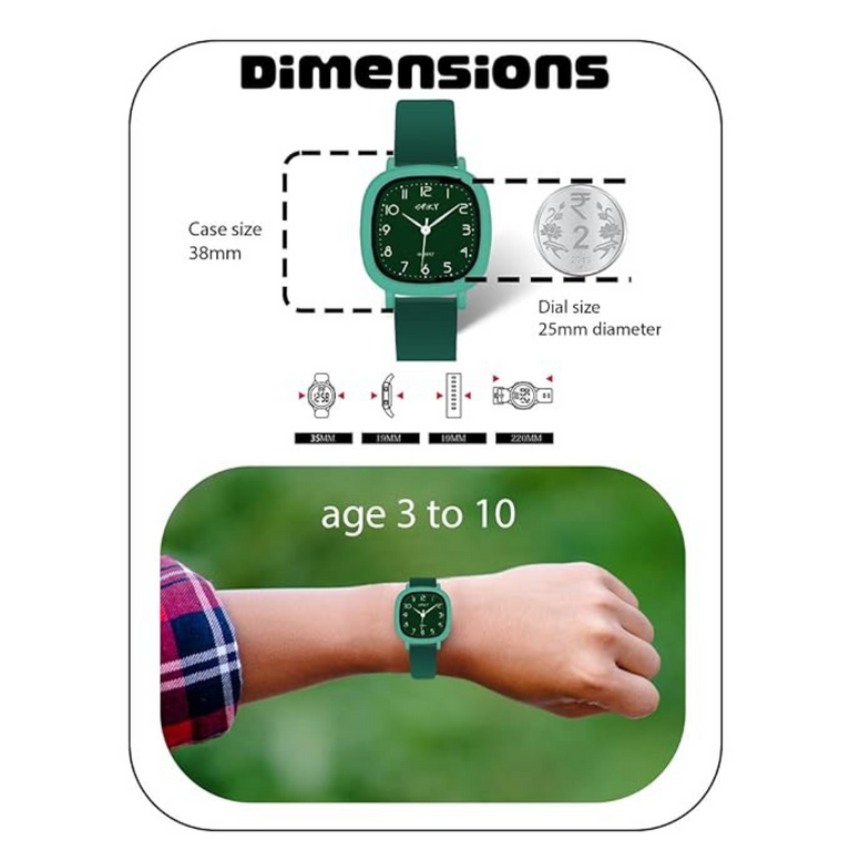 SPIKY Premium Square Casual Analogue Wrist Watches for Boys & Girls - Green