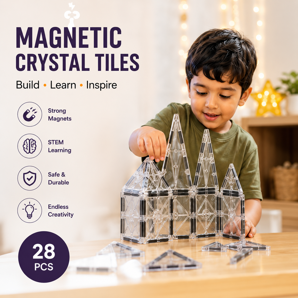 28 PCS Magnetic Crystal Tiles Building Blocks Set for Kids | STEM Learning & Creative Construction Toy