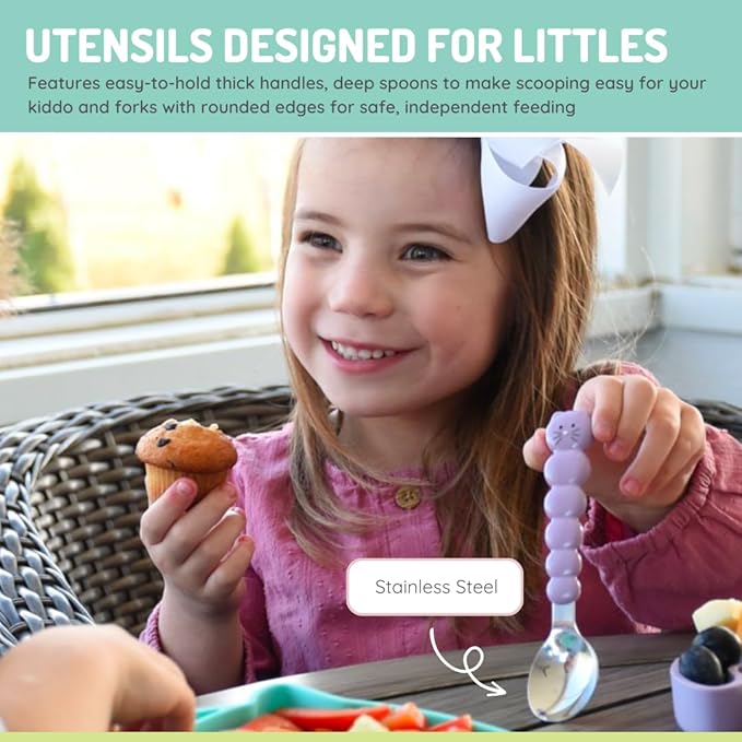 Melii Silicone Bowl with Lid & Utensils - Cat Purple