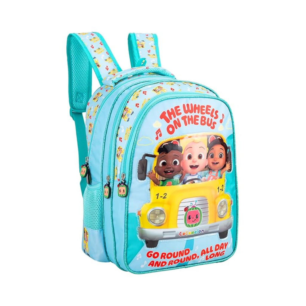 Striders CoComelon School Backpack with Light & Music – The Wheels on the Bus 3D Design (16 inches)