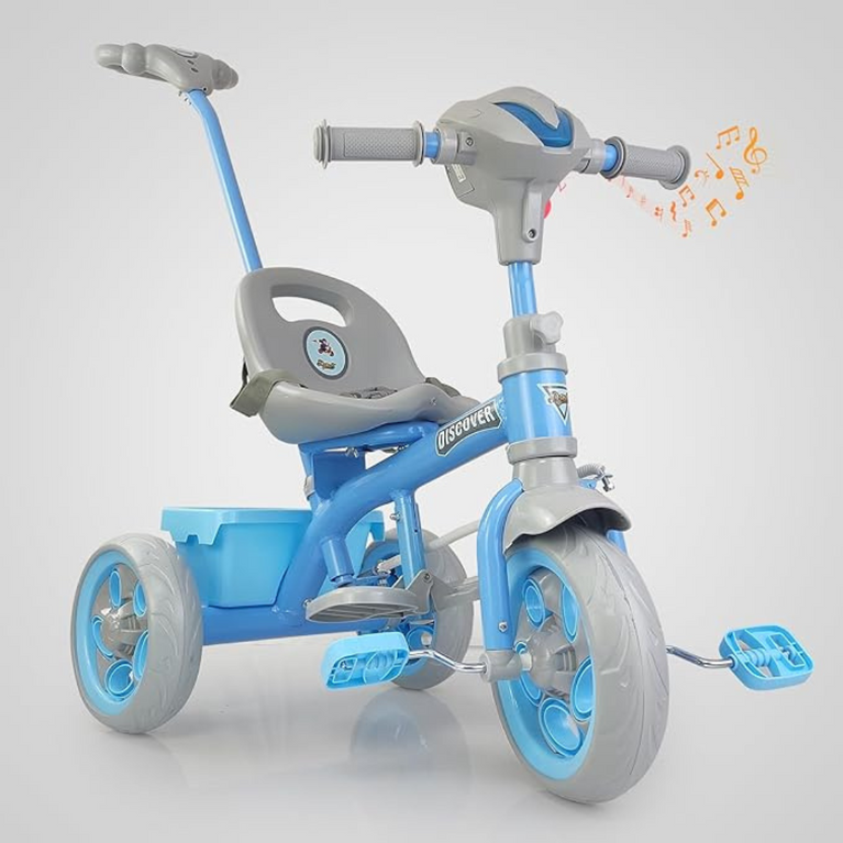 Dash Discover Kids Tricycle Storage Basket Music Light Safety Belt Adjustable Height With Parental Handle