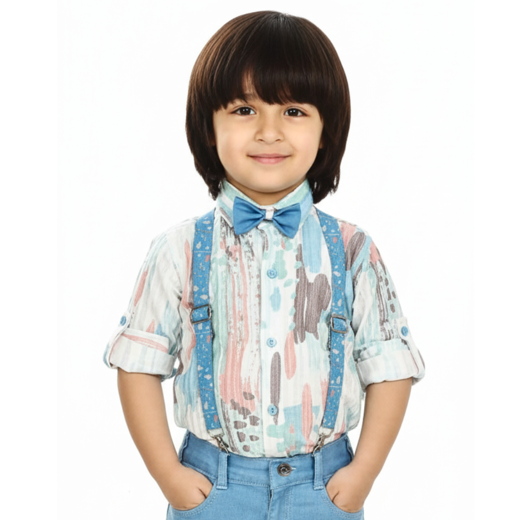 Boys 3-Piece Shirt, Pants & Suspender Set with Bow Tie – Party & Birthday Outfit