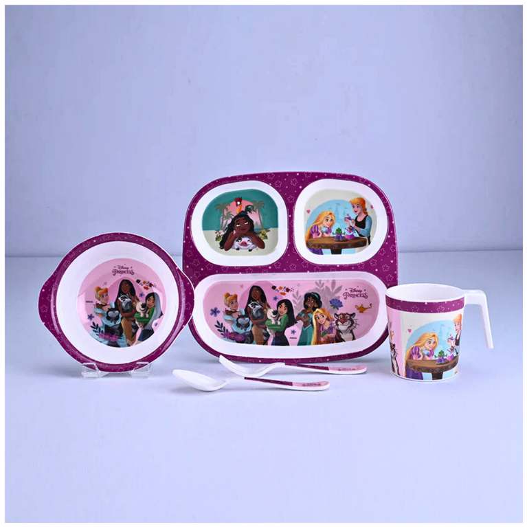 Servewell Princess Theme 3 Section Plate with Fork & Spoon Mug & Bowl- Multicolor