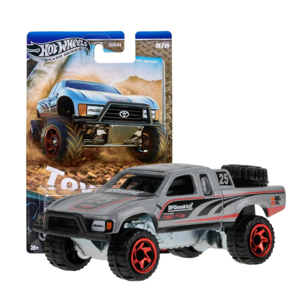 Hot Wheels Grey Toyota Off Road Pickup Truck & Skeleton Monster Truck Bundle 1:64 Die Cast Toy Set for Kids