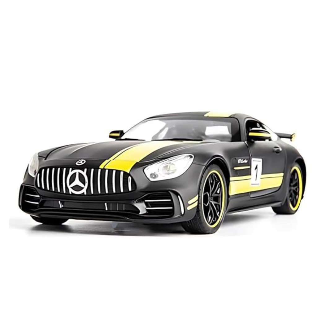 Nino's Die-Cast Mercedes Benz GTR Toy Car with Pull Back Action, Lights & Sound (White/Black)